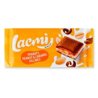 Шоколад молочний з арахісом, карамельною та арахісовою начинками Lacmi 87 г